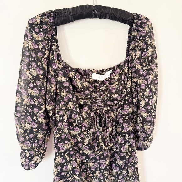 ASTR THE LABEL PURPLE FLORAL OFF THE SHOULDER ASYMMETRICAL DRESS M - Picture 2 of 10